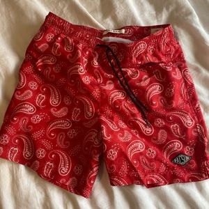 men's red paisley 15inch pacsun swim shorts
